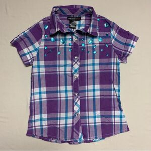 Plaid Shirt Girl 7-8 Small Country Western Gems Purple Cowgirl Halloween Costume